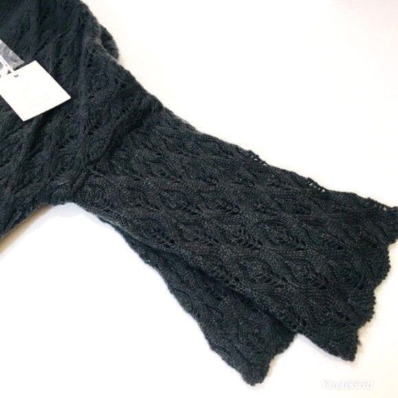 LC LAUREN CONRAD Sweater Cardigan Pointelle Acrylic Open Front Black Medium - Picture 4 of 5